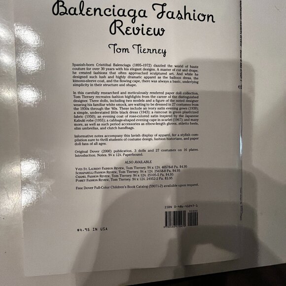 Balenciaga Fashion Review Paper Dolls by Tom Tierney (2000‎ Dover Publications) - Picture 10 of 10